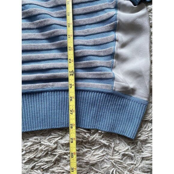 St. John Sweater Top Wool Silk Striped XL Grey Blue Blouse St Pullover - Picture 9 of 10